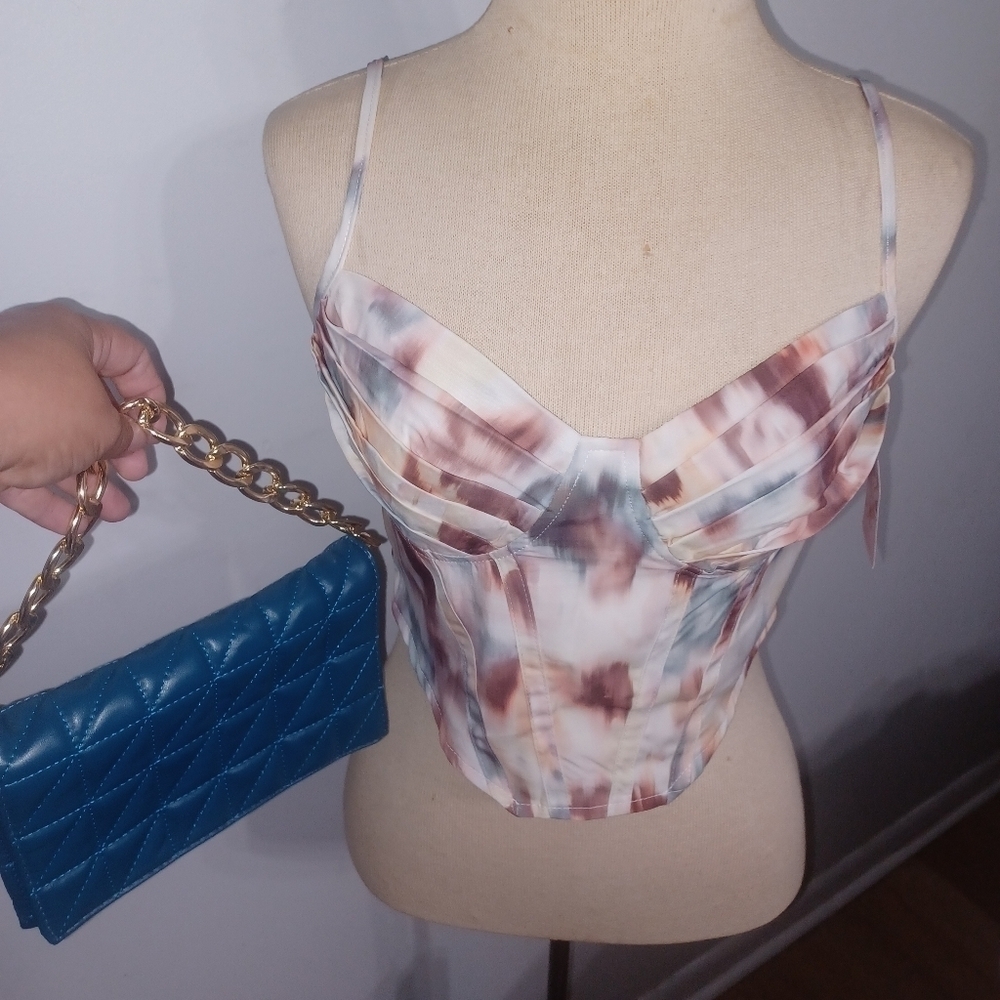 "Corset like" Crop Top w Straps and Turquoise Fashion Clutch-W Sz Medium 6